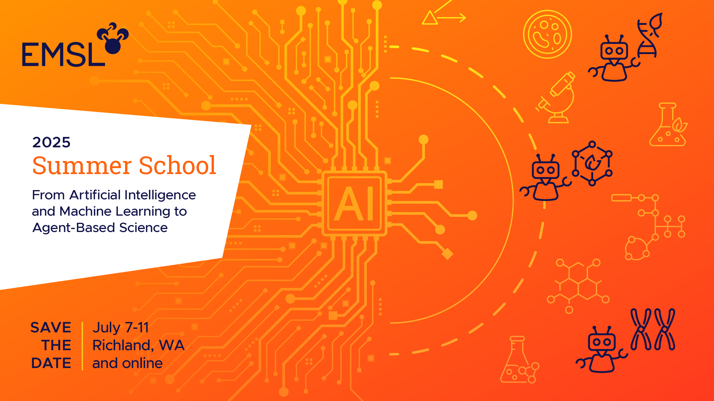 2025 Summer School: From Artificial Intelligence and Machine Learning to Agent-Based Science. Save the date: July 7-11, Richland, WA and online. AI, data streams, and robots