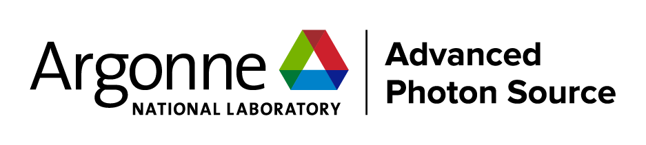 Left: Argonne National Laboratory logo, a triangle with one side green, one side red, and one side blue. Spacer bar in the middle. Right: Advanced Photon Source.