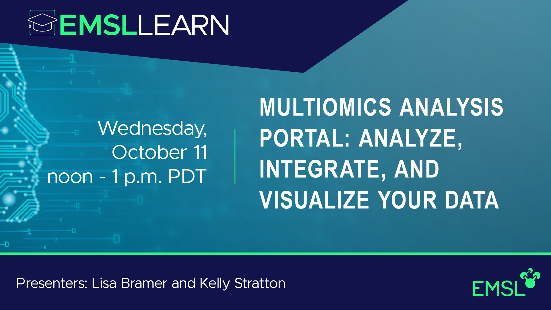 EMSL LEARN Webinar Series: Multiomics Analysis Portal: Analyze, Integrate, and Visualize, Oct. 11, 2023, 12 p.m. PDT