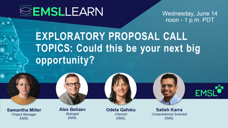 EMSL LEARN Webinar on Exploratory Call Topics at noon Pacific daylight time on June 14