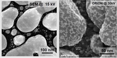 images from scanning electron microscope and helium ion microscope