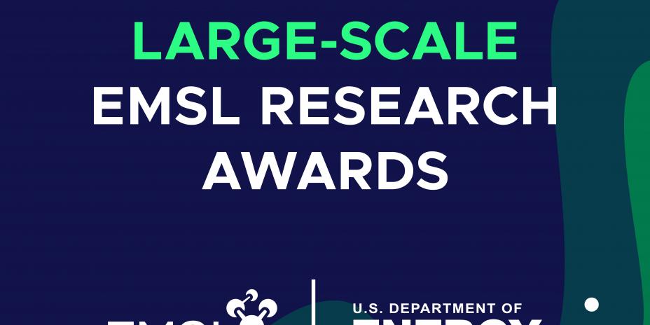 square blue and green graphic with logos for emsl and the department of energy