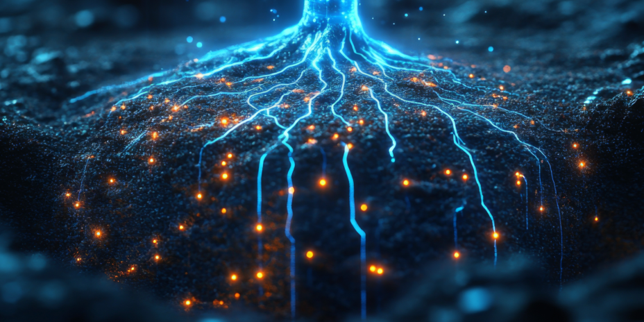 tree trunk and roots leading to data points