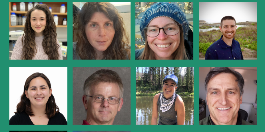 EMSL logo, 2025 MONet Summer Soil Sampling Awardees, A grid of 10 photos of people; Molecular Observation Network @EMSL with outline of the United States surrounded by different colored circles