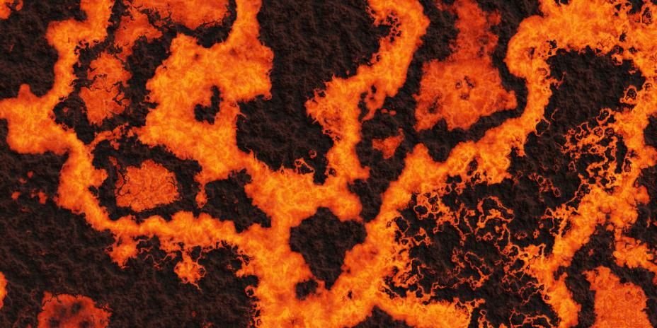 Heat map of pore networks displayed in orange, red, and black