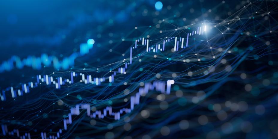 A wave of graphs on a blue background