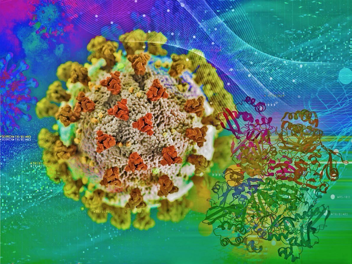 multi-colored illustration of coronavirus