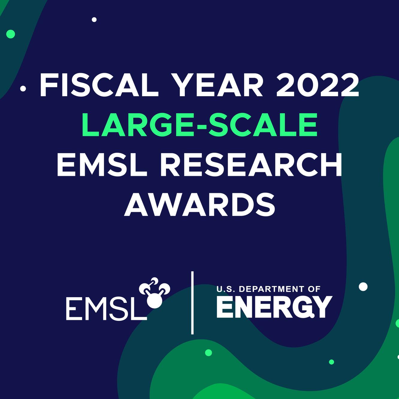 square blue and green graphic with logos for emsl and the department of energy