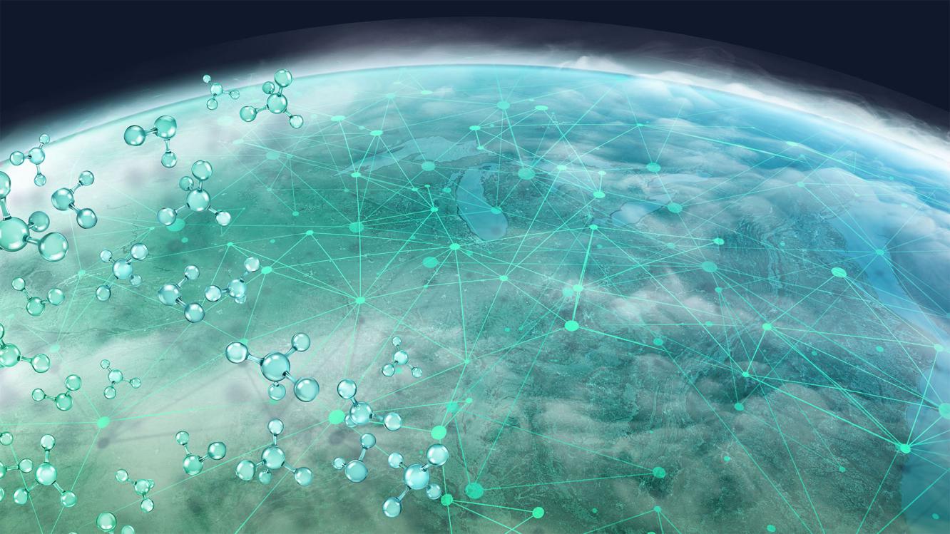 illustration of the world with grid dots to show networks