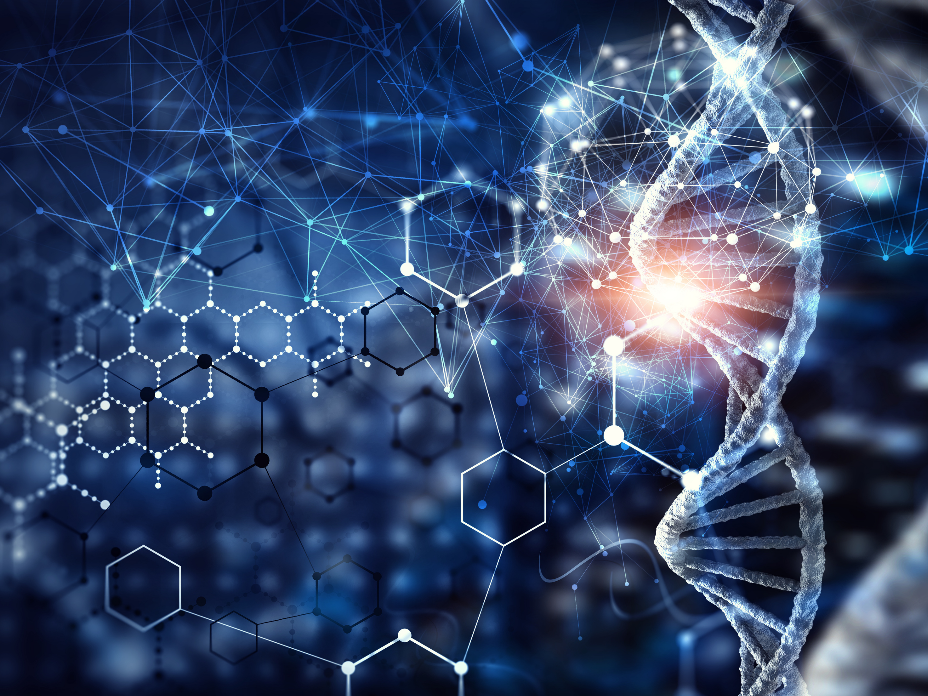 DNA strands and hexagons