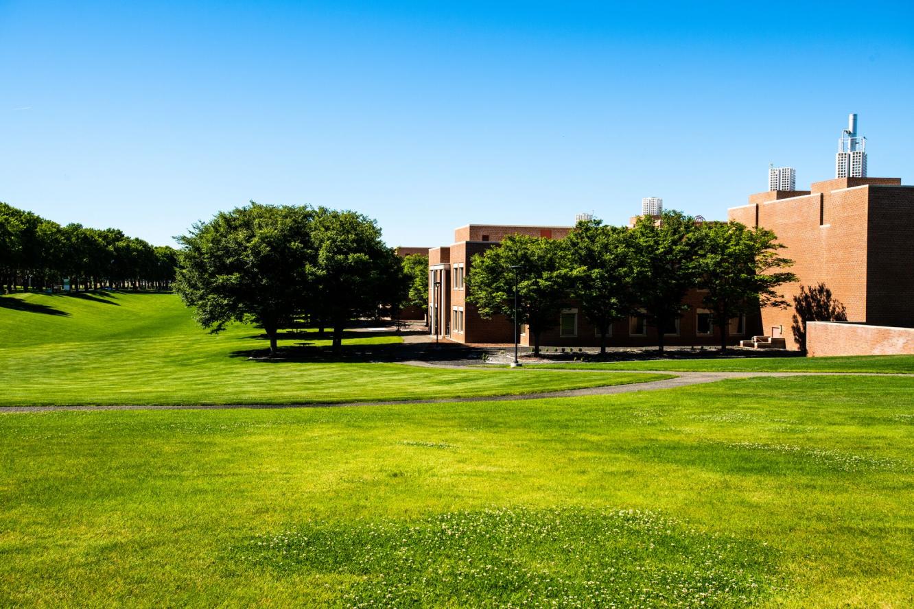 exterior of the Environmental Molecular Sciences Laboratory and large section of grass