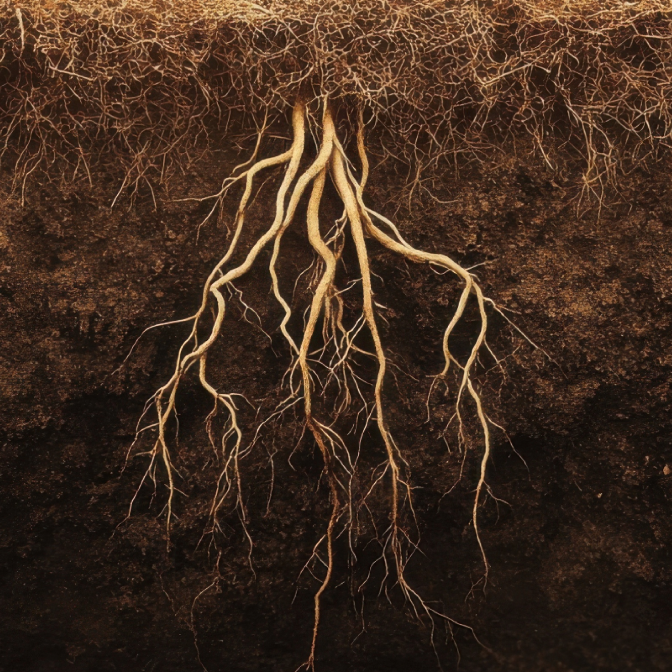 roots underground surrounded by soil