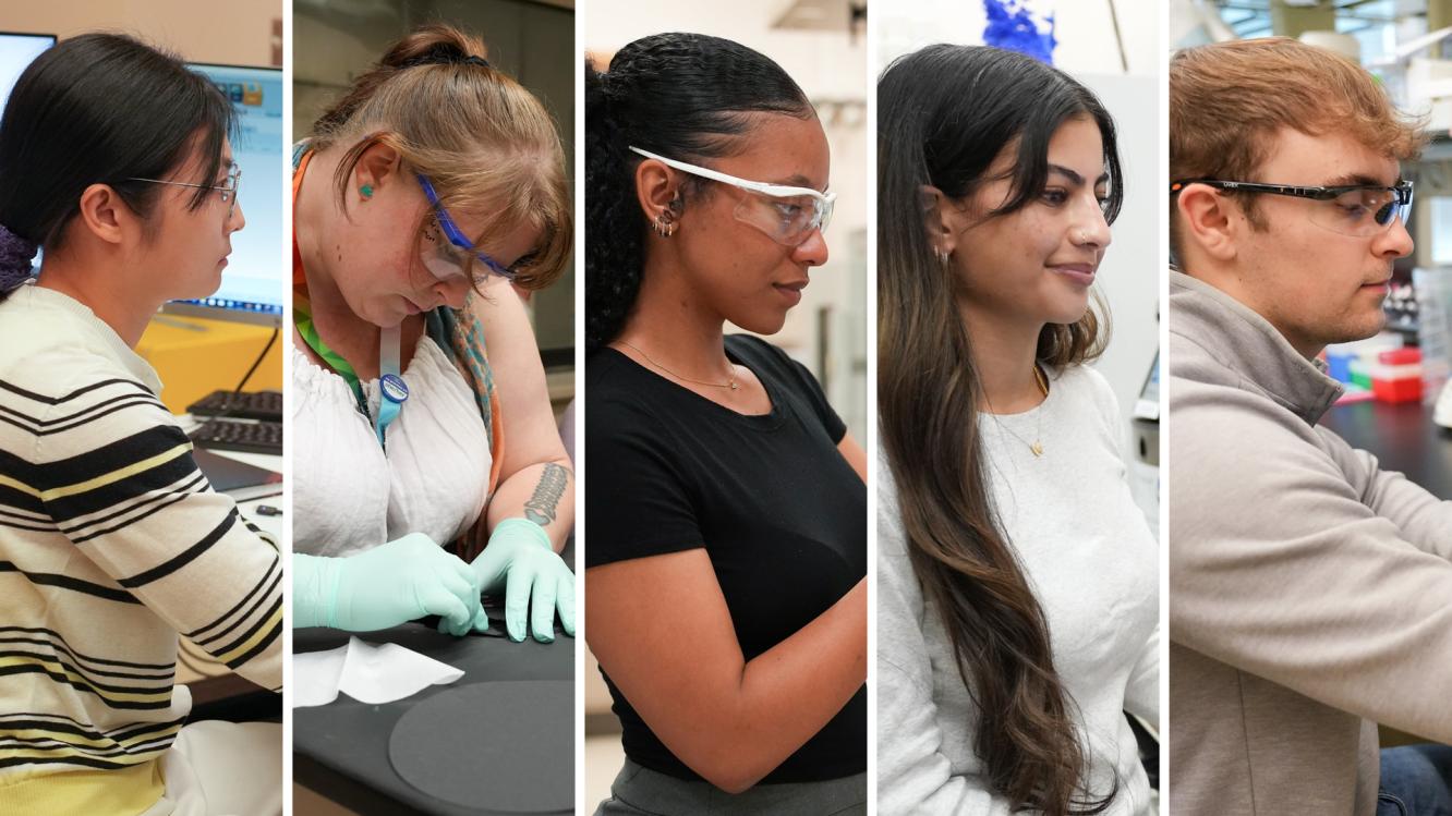 Composite image of five EMSL interns at work, side-by-side.