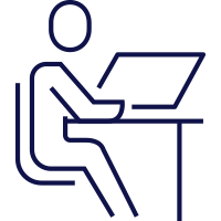 Outline of a person sitting at a desk