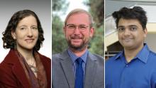 Triptych image containing side-by-side headshots of researchers Helen Causton, Buck Hanson, and Ganesh Sriram.