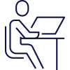 Iconographic of a person at a desk in front of a laptop or screen.